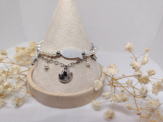 Bracelet Coquillage & Perles en Acier Inoxydable