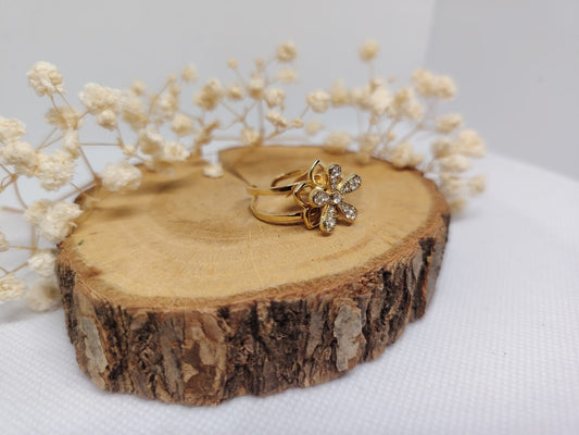 Bague Rotative Anti-Stress Fleur Dorée – Acier Inoxydable