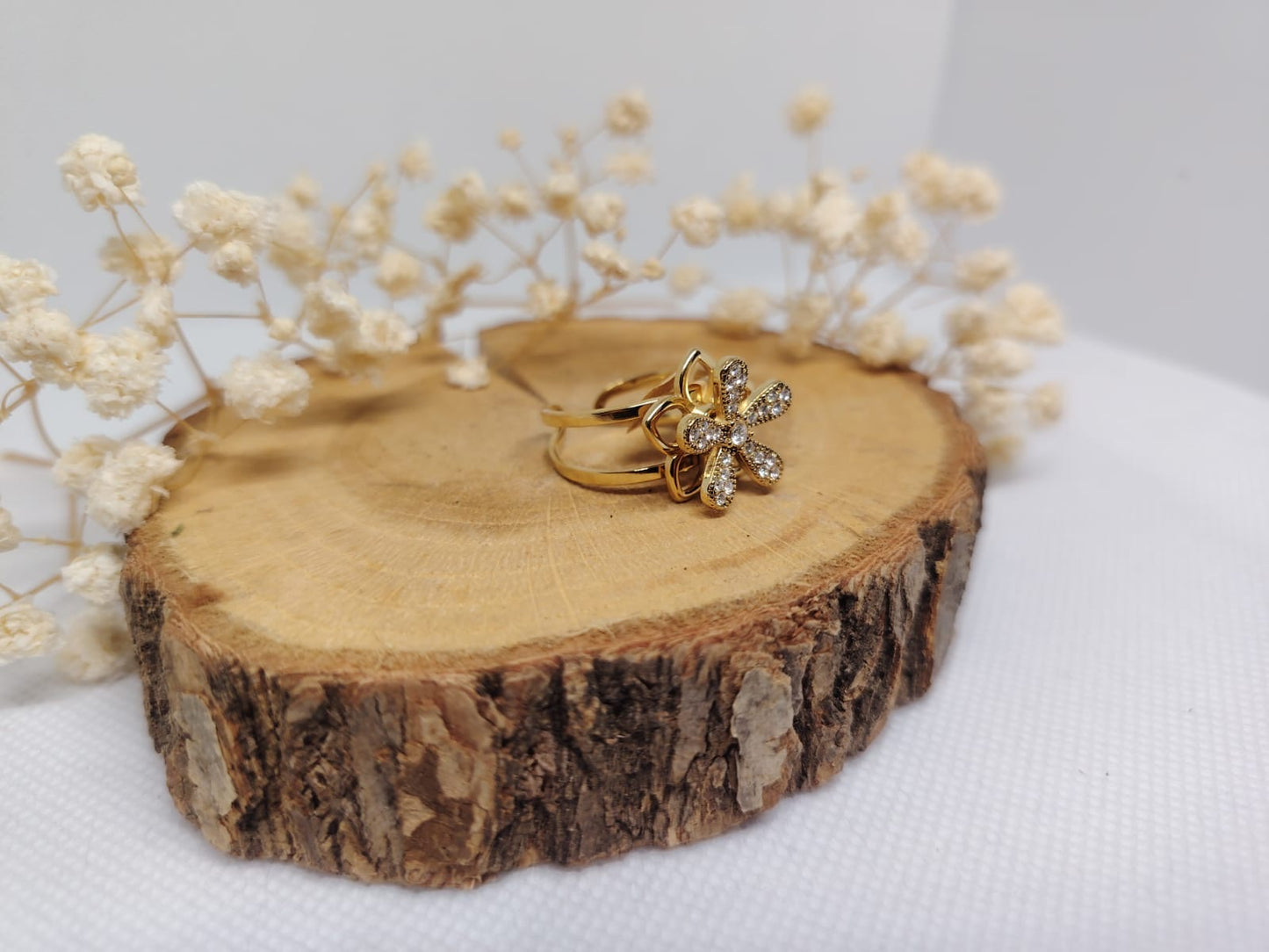 Bague Rotative Anti-Stress Fleur Dorée – Acier Inoxydable