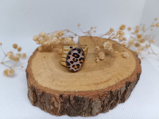 Bague Ovale Léopard - Doré
