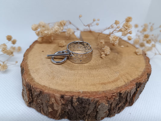 Bague Breloque Rond Barré Martelé - Argenté