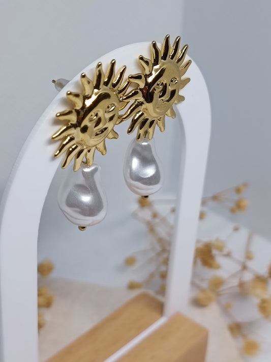 Boucles d'Oreilles Soleil Perle - Doré