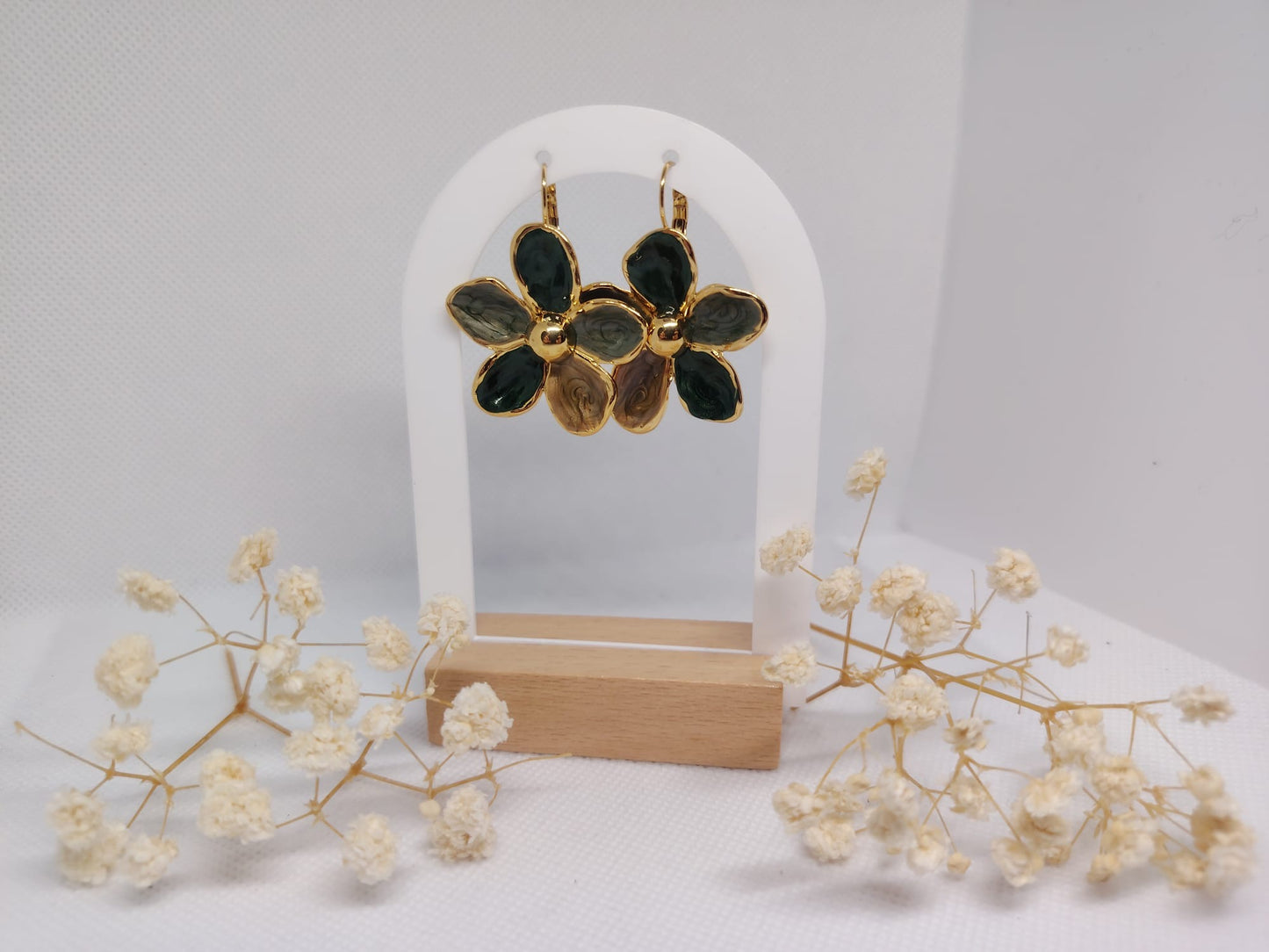 Boucles d’Oreilles Fleur en Acier Inoxydable Doré