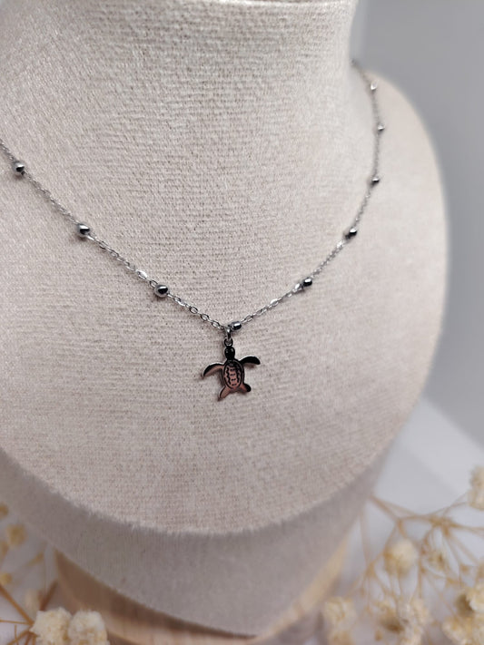 Collier Enfant Tortue Argentée – Acier Inoxydable