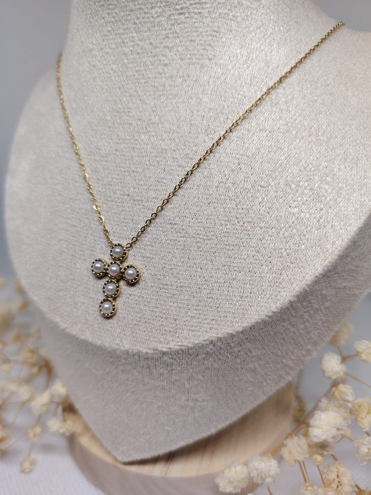 Collier Croix Perles – Acier inoxydable