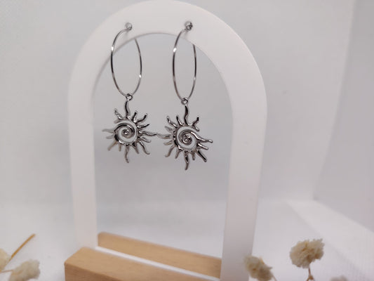 Boucles d’Oreilles Soleil en Acier Inoxydable Argent