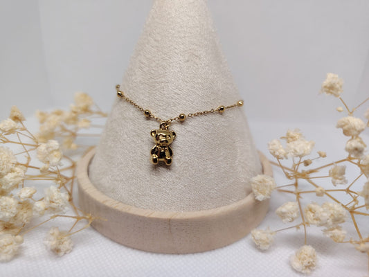 Bracelet Enfant Ourson Doré – Acier Inoxydable