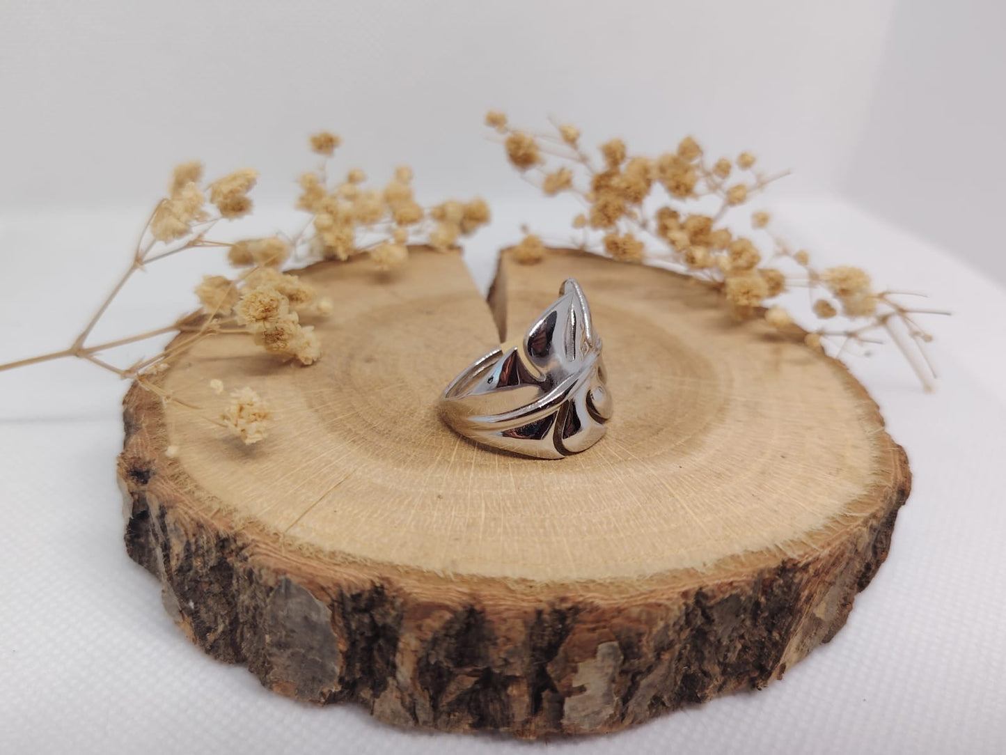 Bague Feuille en Acier Inoxydable – Élégance Naturelle