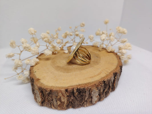 Bague Dorée à Perle – Acier Inoxydable