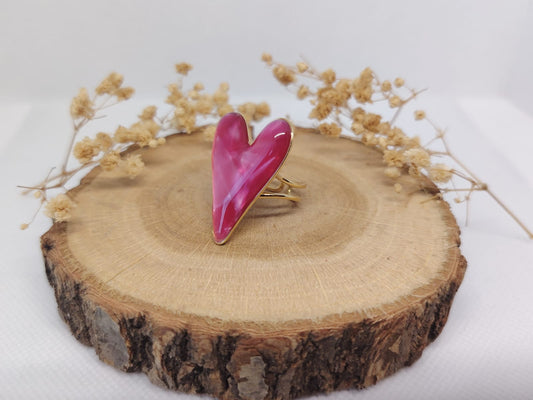 Bague Cœur Nacré de Rose en Acier Inoxydable – Douceur & Élégance