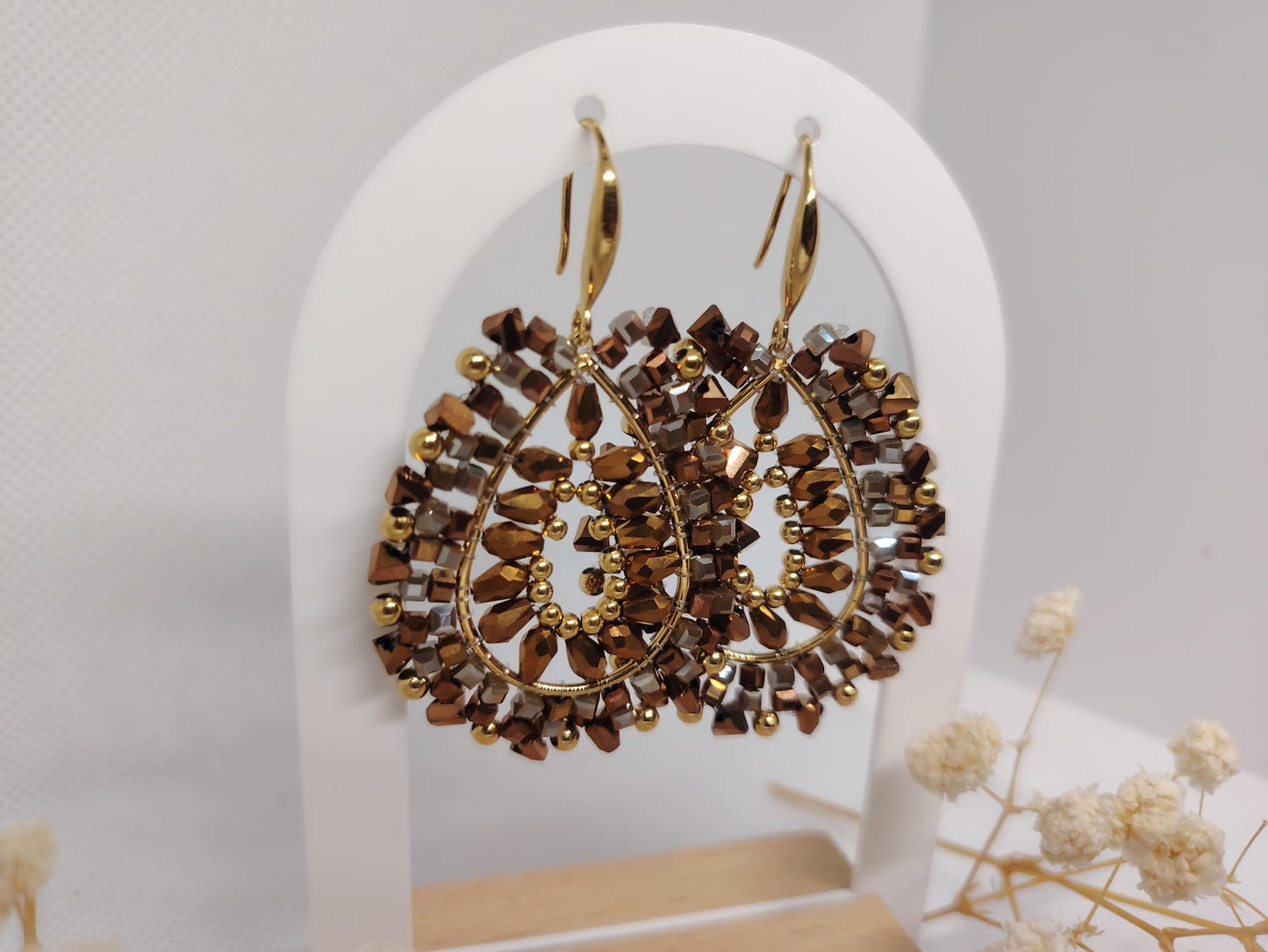 Boucles d’oreilles dorées à perles – Acier inoxydable