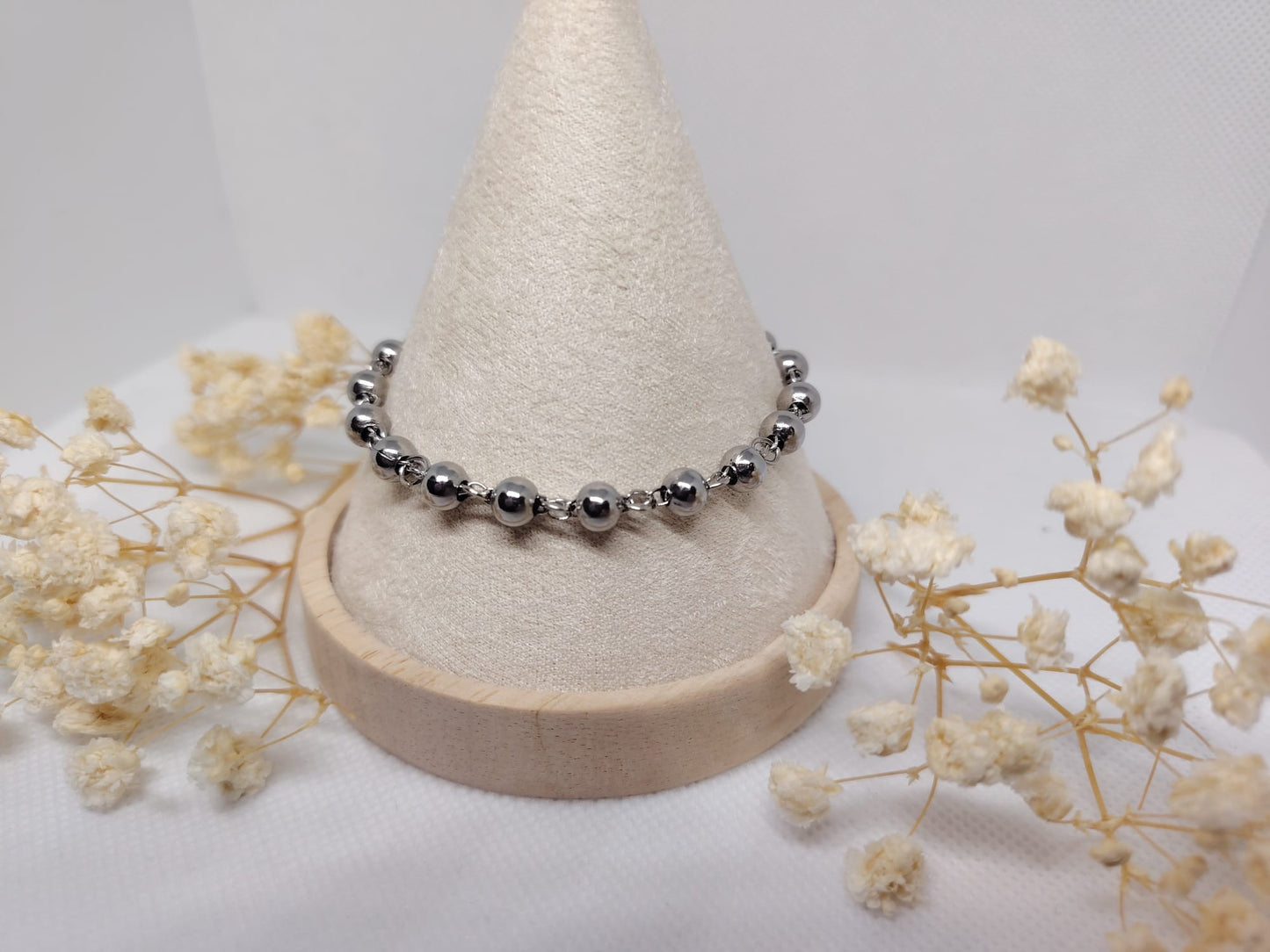 Bracelet Perles Argentées en Acier Inoxydable