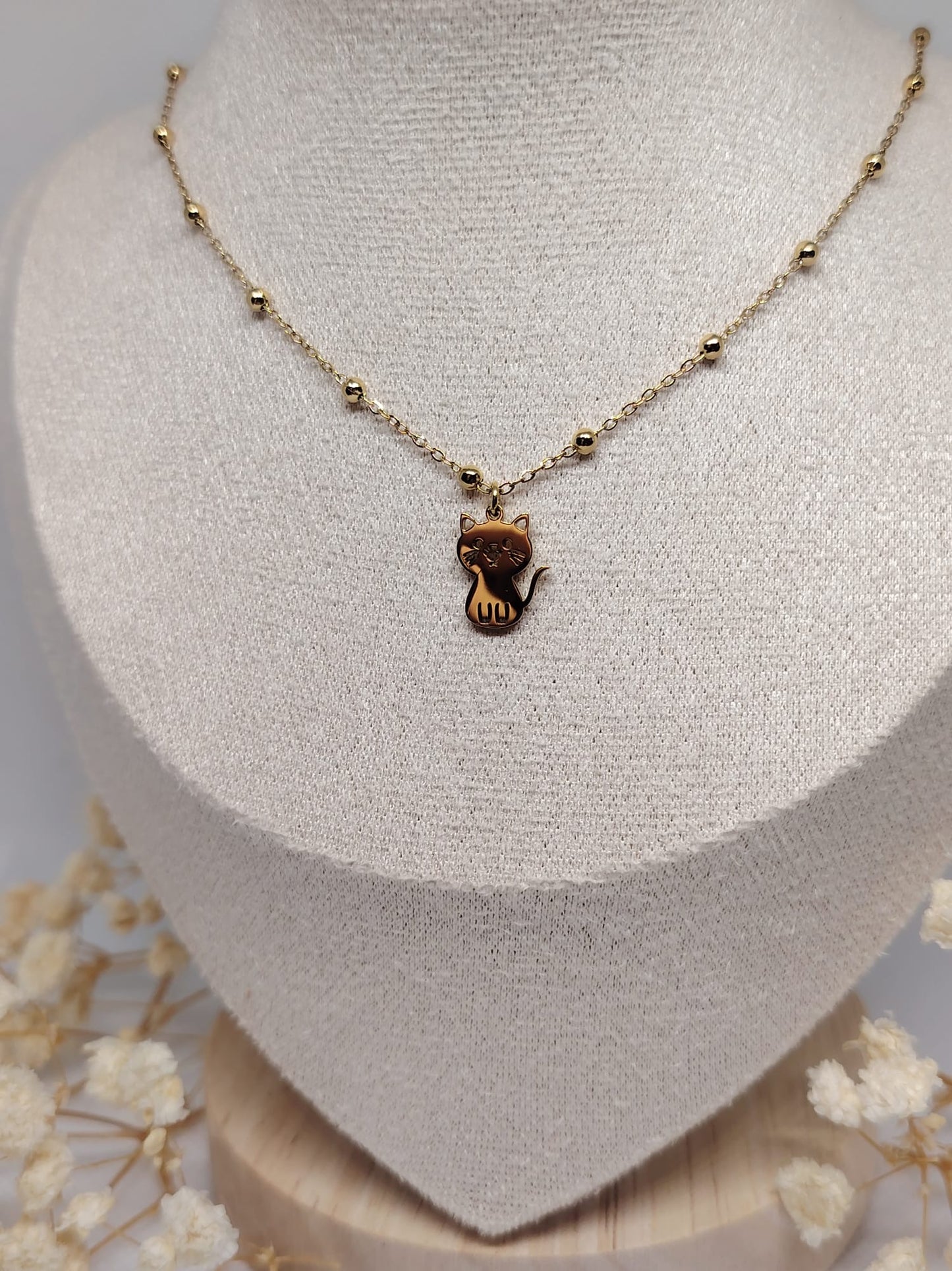 Collier Enfant Chat Doré – Acier Inoxydable