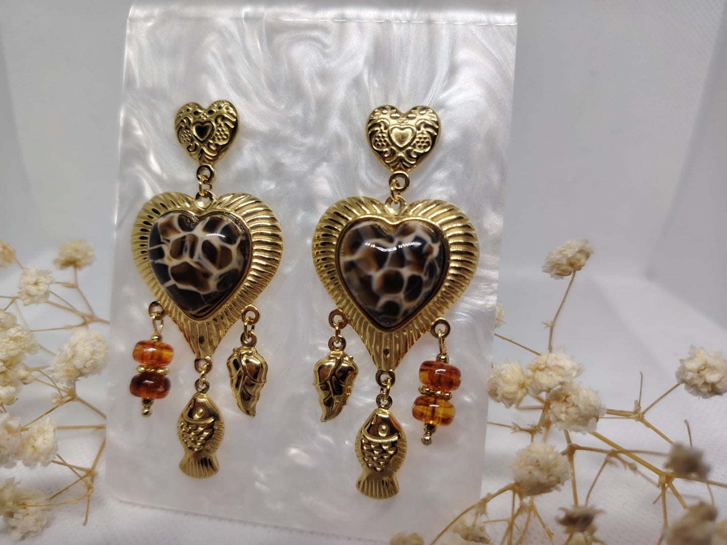 Boucles d’oreilles Cœur Dorées – Effet Léopard