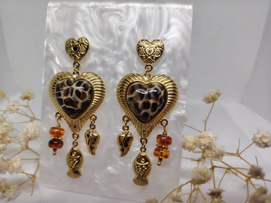 Boucles d’oreilles Cœur Dorées – Effet Léopard