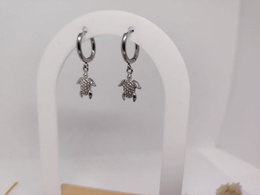 Boucles d’Oreilles Tortue en Acier Inoxydable Argent