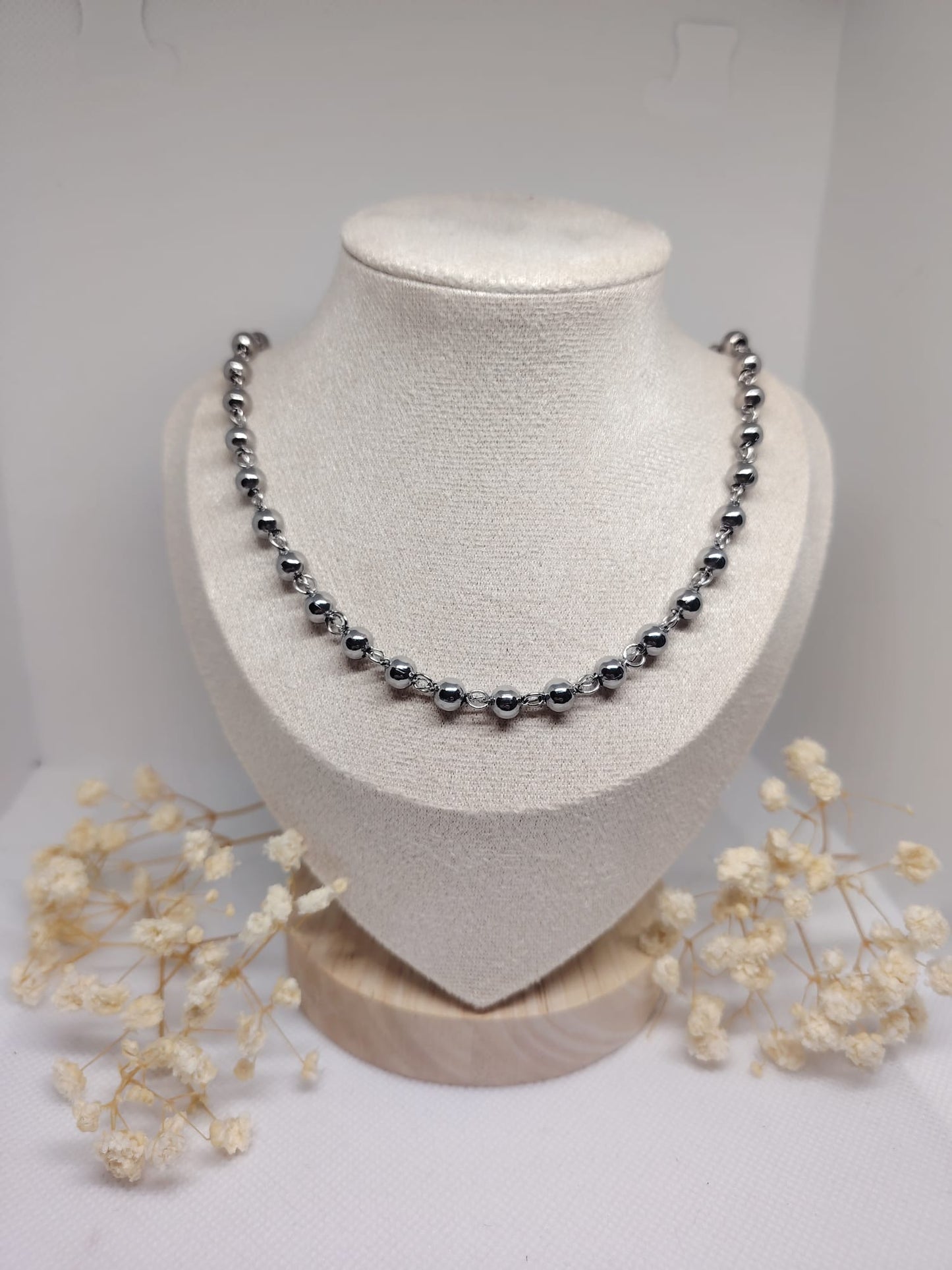 Collier Boules Argenté – Acier Inoxydable
