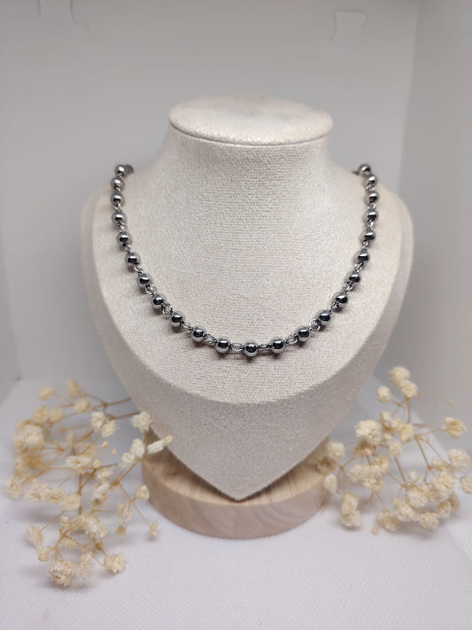 Collier Boules Argenté – Acier Inoxydable