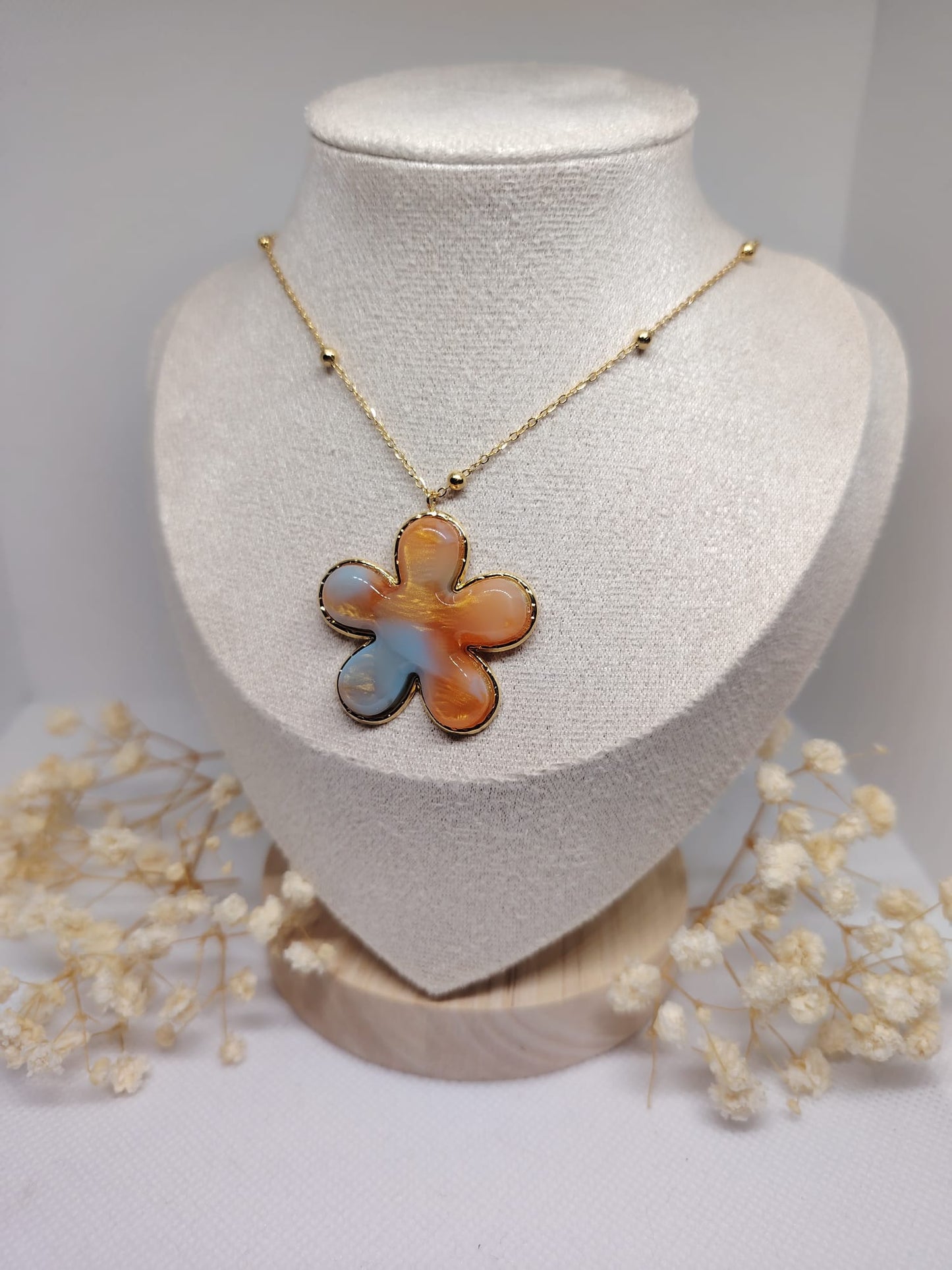 Collier Fleur marbrée – Acier inoxydable