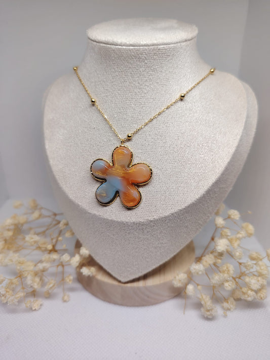 Collier Fleur marbrée – Acier inoxydable