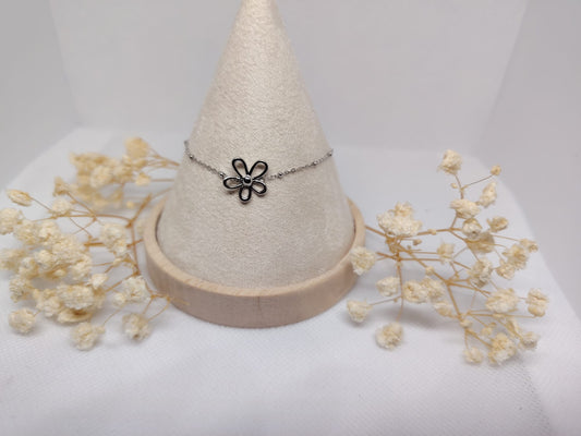 Bracelet Fleur Argenté en Acier Inoxydable