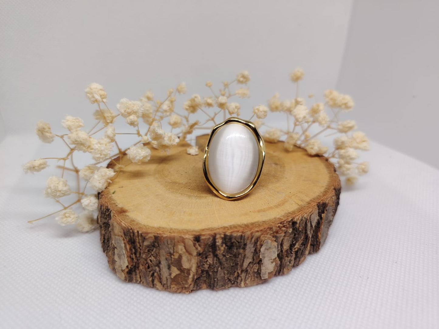 Bague Dorée à Pierre Marron – Acier Inoxydable