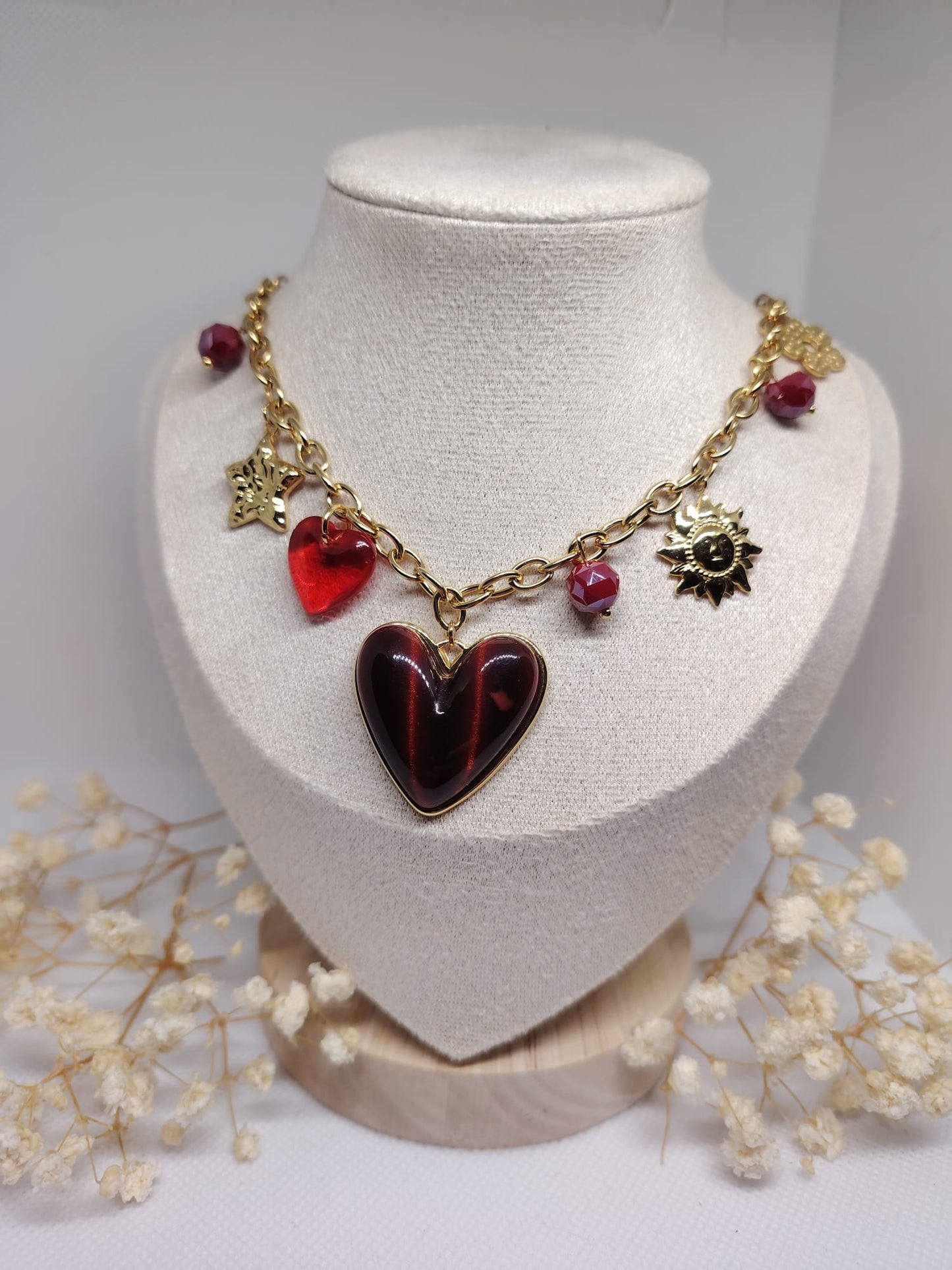 Collier charms cœur rouge – Acier inoxydable