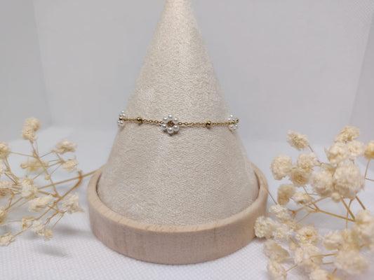 Bracelet Fleur de Perles – Acier Inoxydable Doré