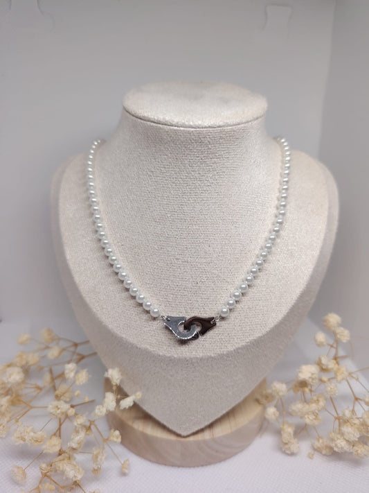 Collier Menottes & Perles – Acier Inoxydable