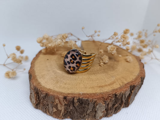 Bague Ovale Léopard - Doré