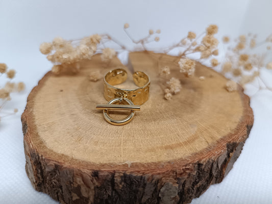Bague Breloque Rond Barré Martelé - Doré