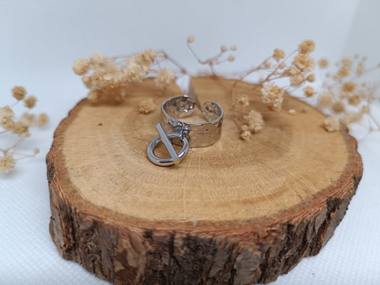 Bague Breloque Rond Barré Martelé - Argenté