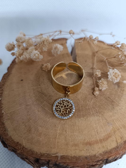 Bague Breloque Arbre de Vie -  Doré