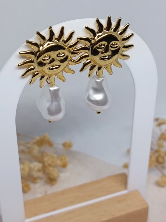Boucles d'Oreilles Soleil Perle - Doré