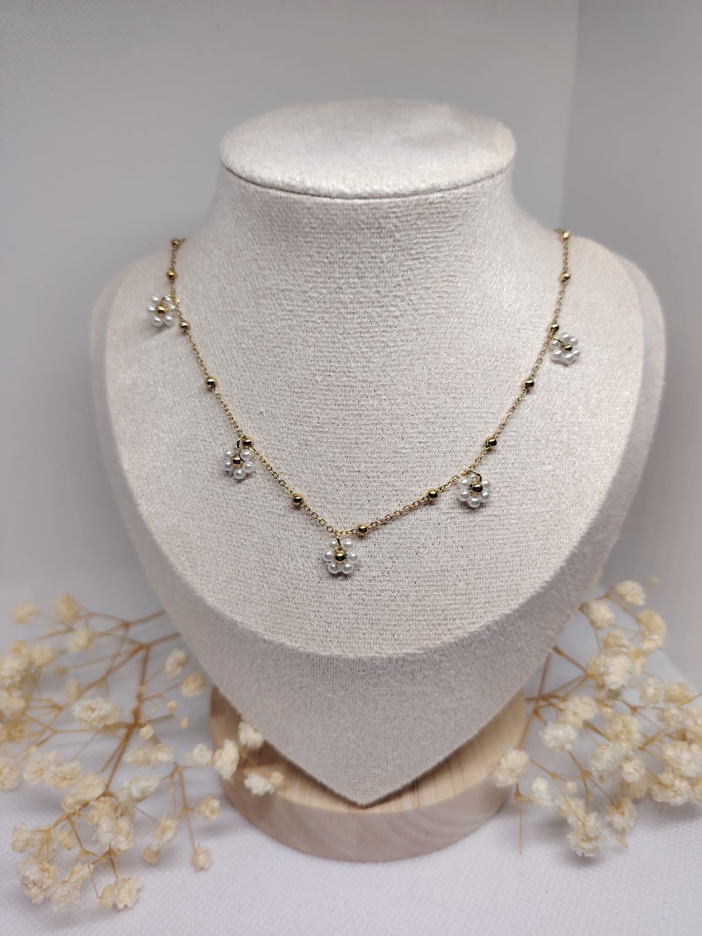 Collier Perles Fleur – Acier inoxydable