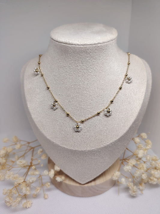 Collier Perles Fleur – Acier inoxydable