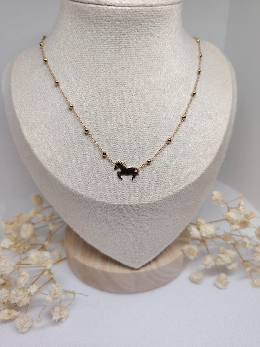 Collier Enfant Cheval Doré – Acier Inoxydable