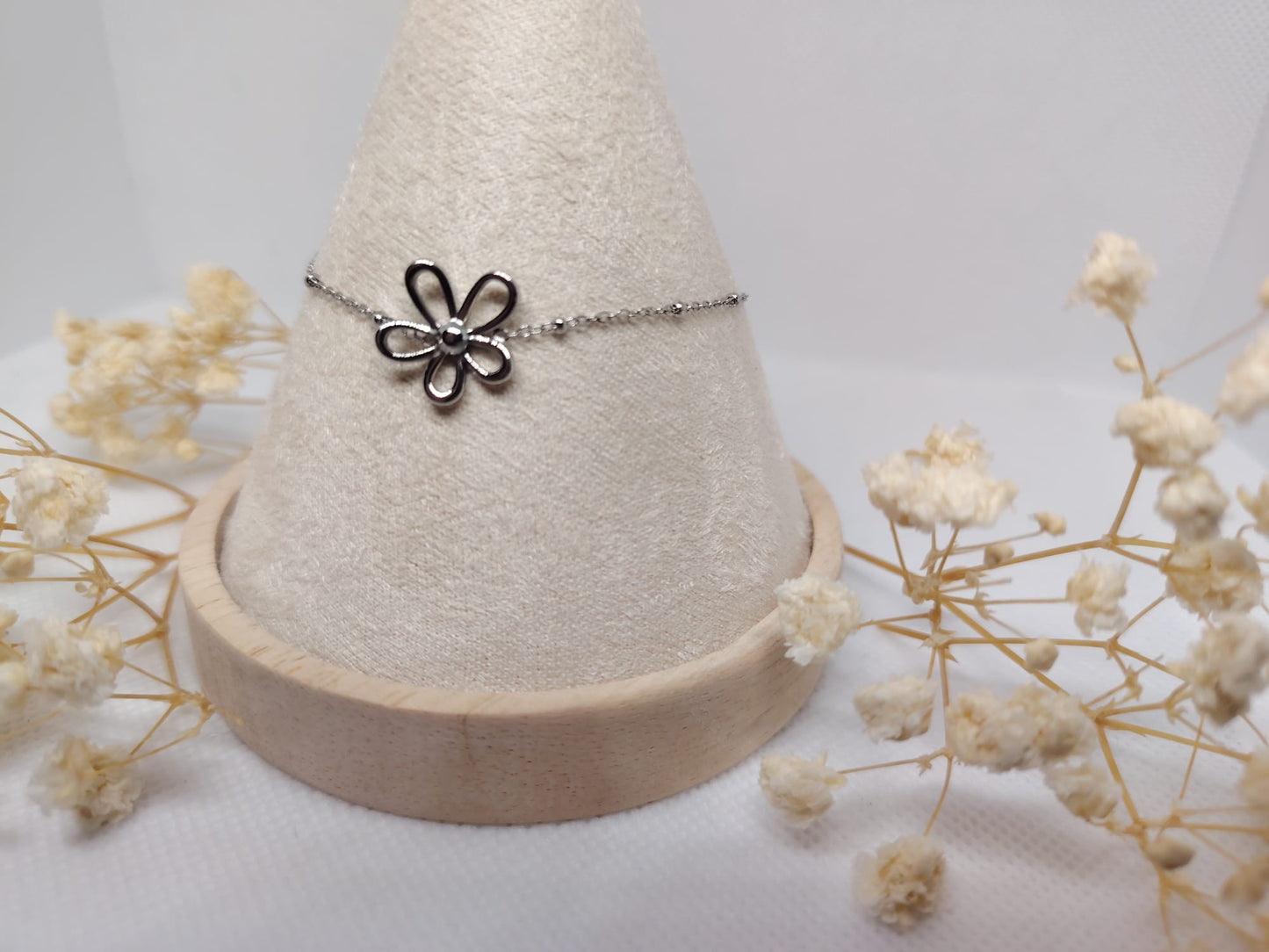 Bracelet Fleur Argenté en Acier Inoxydable