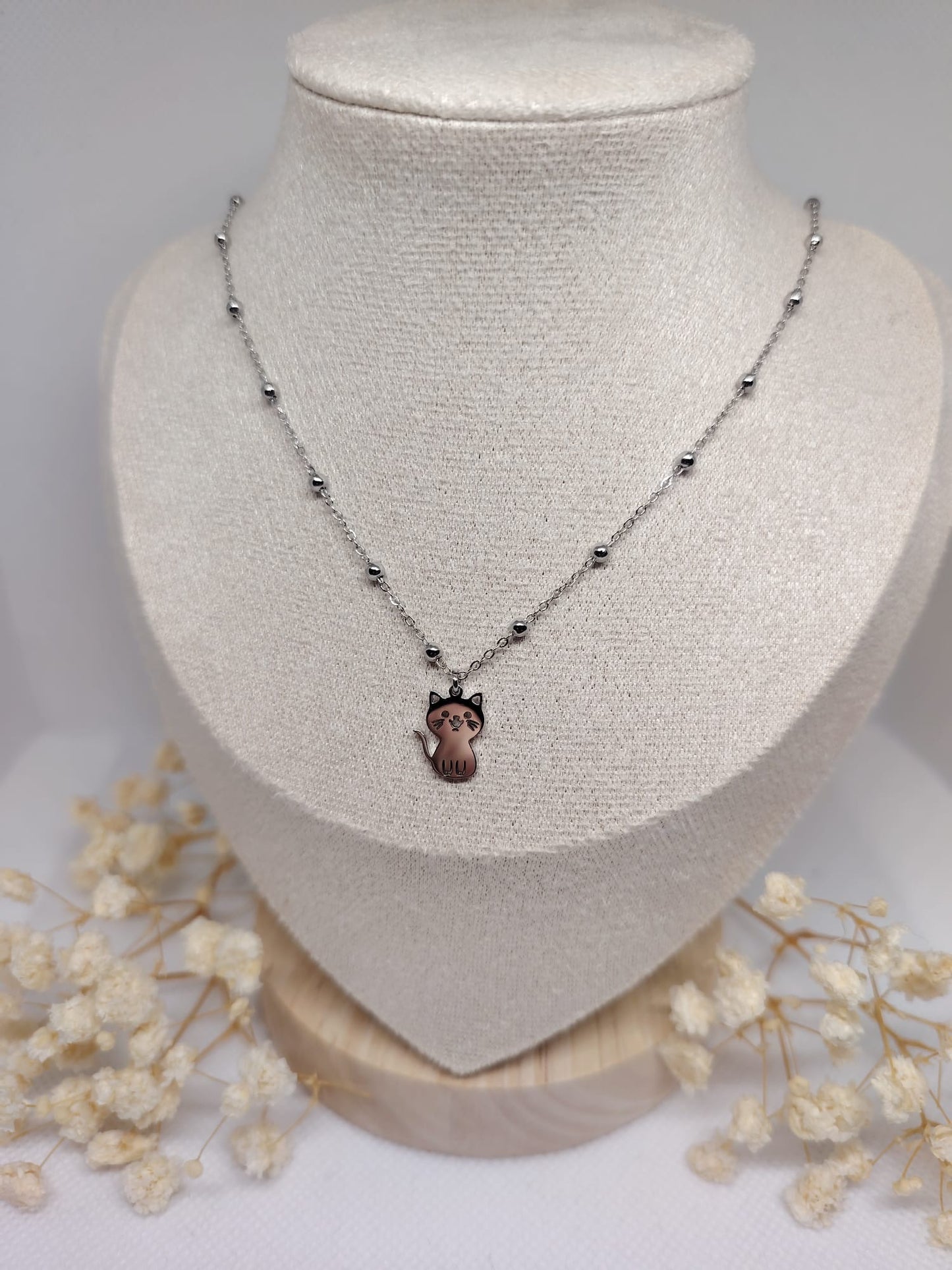 Collier Enfant Chat Argenté – Acier Inoxydable