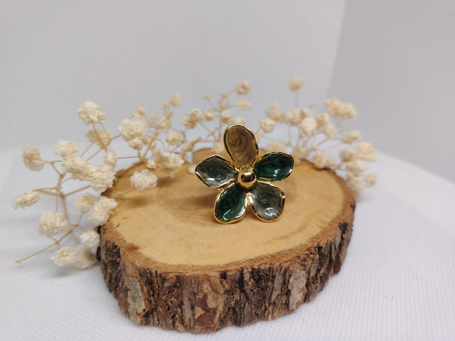 Bague Fleur Dorée – Acier Inoxydable