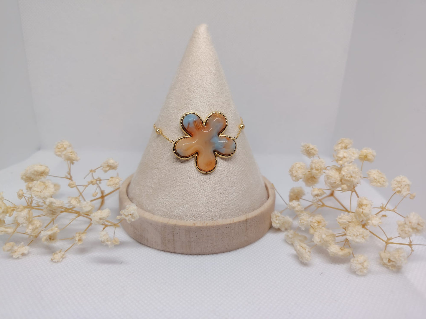 Bracelet Fleur Marbrée – Acier Inoxydable Doré