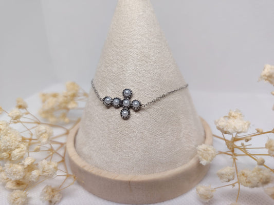 Bracelet Croix Perlée en Acier Inoxydable