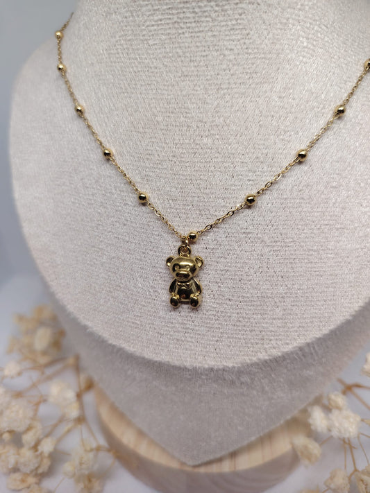 Collier Enfant Ourson Doré – Acier Inoxydable