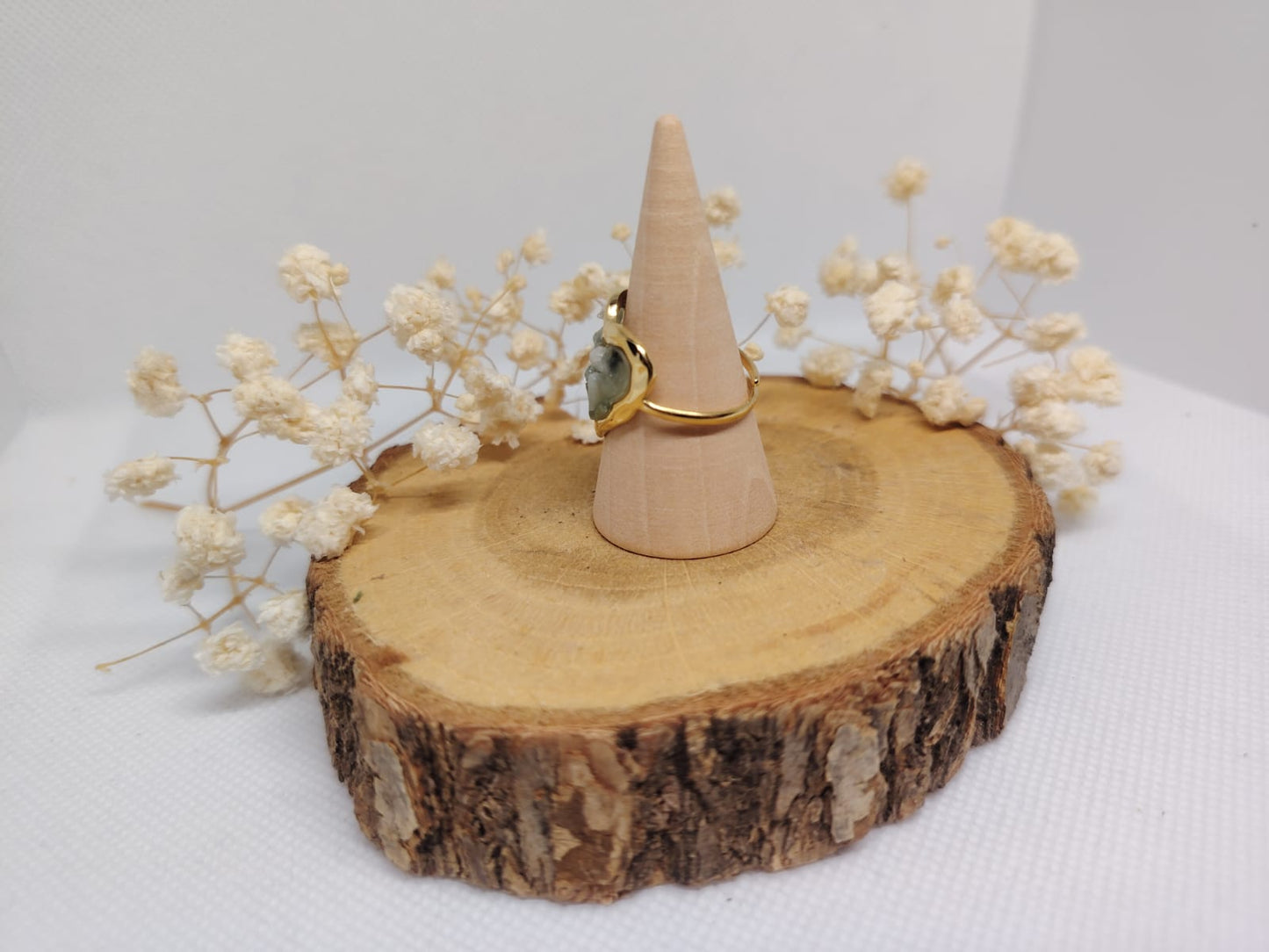 Bague Cœur Aventurine Verte – Acier Inoxydable Doré