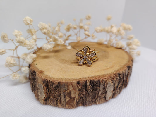 Bague Rotative Anti-Stress Fleur Dorée – Acier Inoxydable