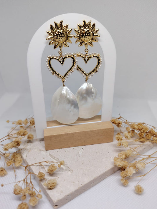 Boucles d’oreilles Soleil & Cœur – Acier Inoxydable