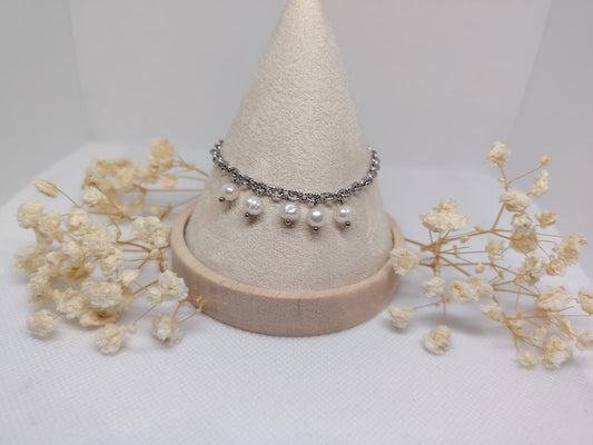 Bracelet Chaîne à Perles Pendantes en Acier Inoxydable