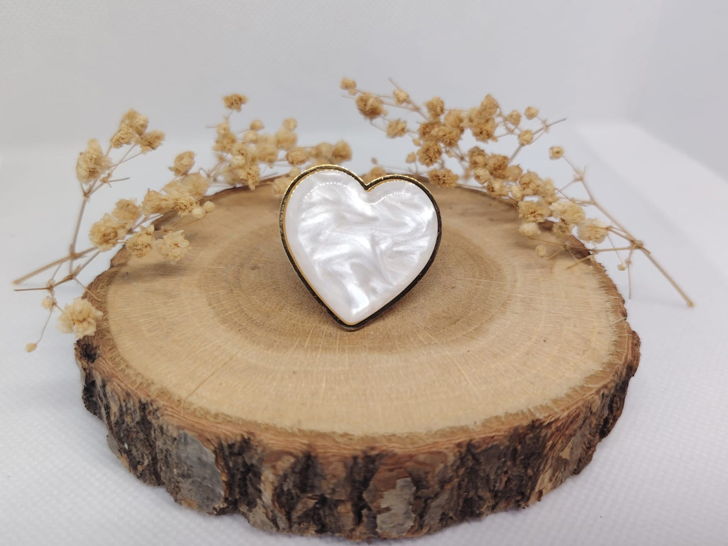Bague Cœur Nacré Blanc en Acier Inoxydable – Douceur & Élégance