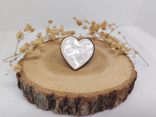 Bague Cœur Nacré Blanc en Acier Inoxydable – Douceur & Élégance
