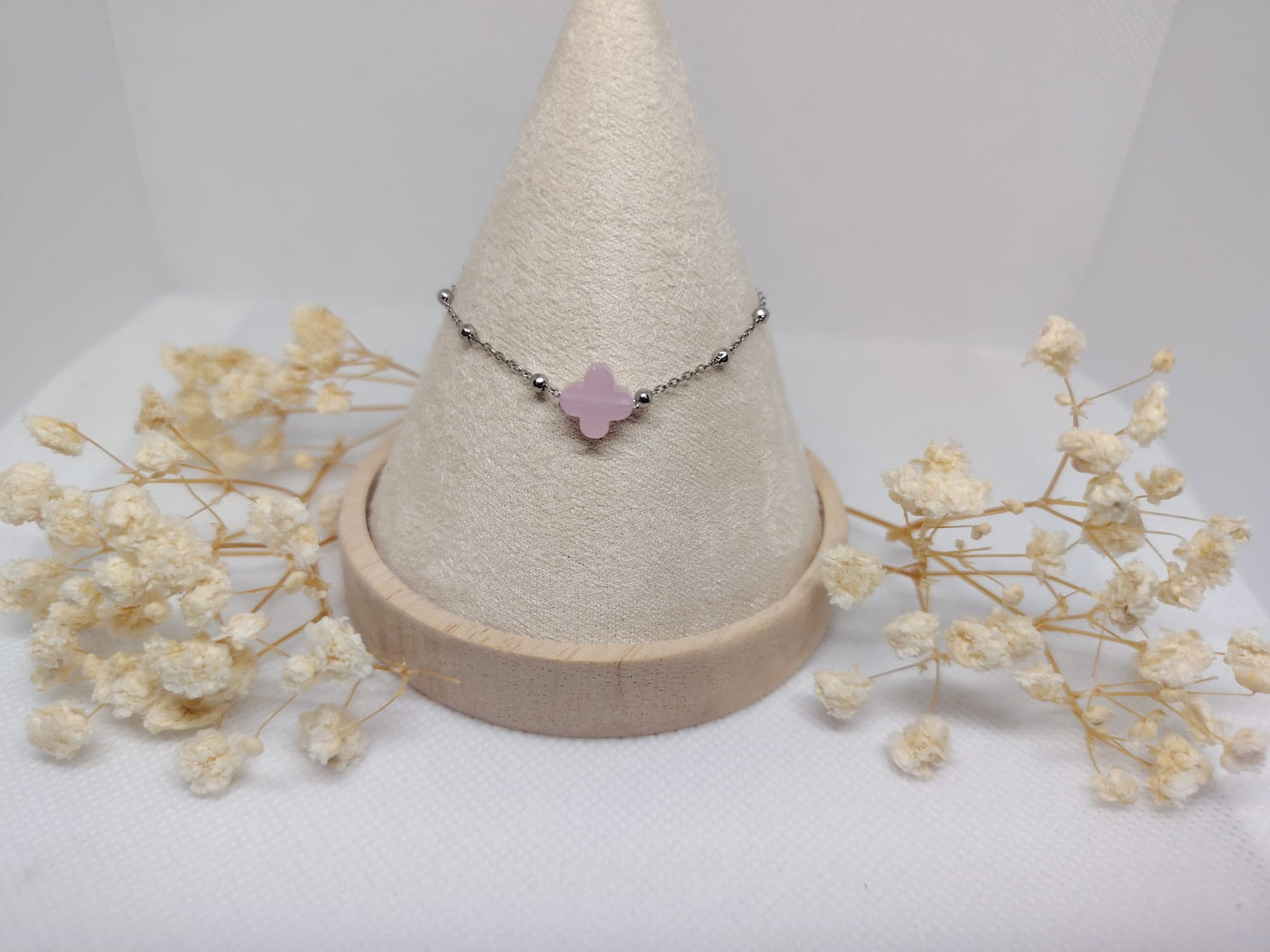 Bracelet Trèfle Rose en Acier Inoxydable